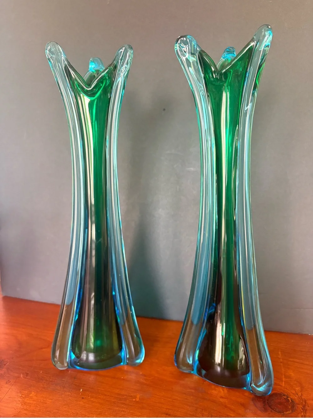 Vintage Murano Style Art Glass Swung Vases- Mid Century Modern Italian Decor